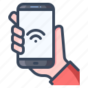 hand, on, smartphone, mobile, wifi, connection
