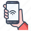 hand, on, smartphone, mobile, wifi, connection 