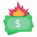 money inflation, cash inflation, money burning, fire money, currency