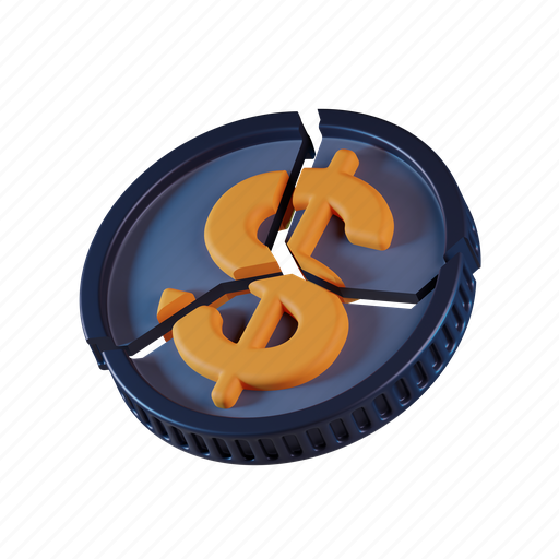 Broken, coin, currency, dollar, money, finance, shattered icon - Download on Iconfinder