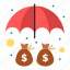 deposit, money, protection, umbrella 