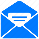 mail, open, message, document, envelope, email, letter, blue