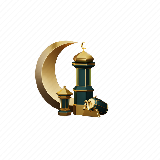 Ramadan, eid, moon, mosque, drum, lantern 3D illustration - Download on Iconfinder
