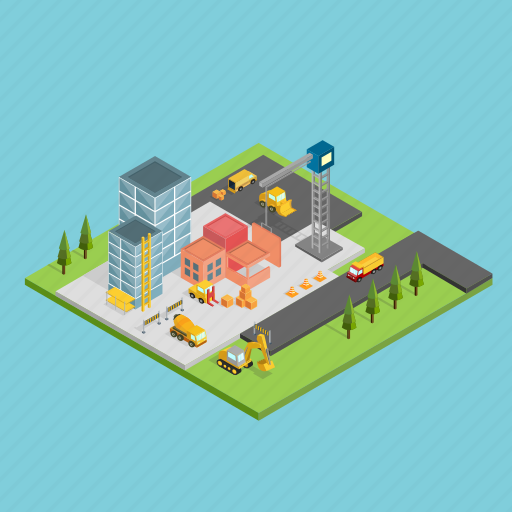 Architecture, building, bulldozer, construction, crane, isometric, machine icon - Download on Iconfinder