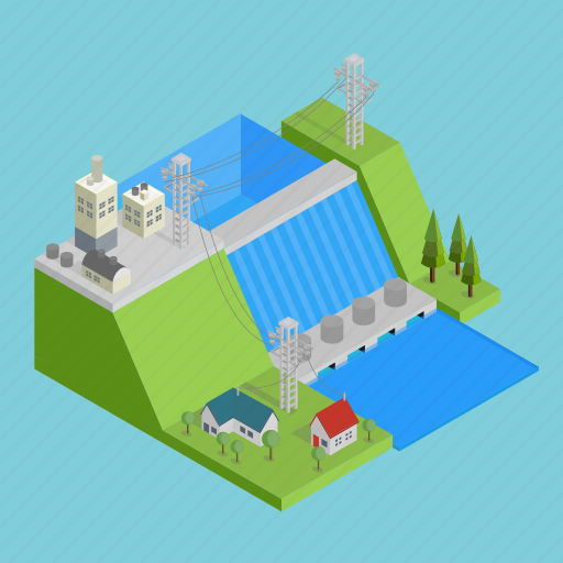 Building, generator, hydro, hydroelectricity, isometric, powerhouse, technology icon - Download on Iconfinder