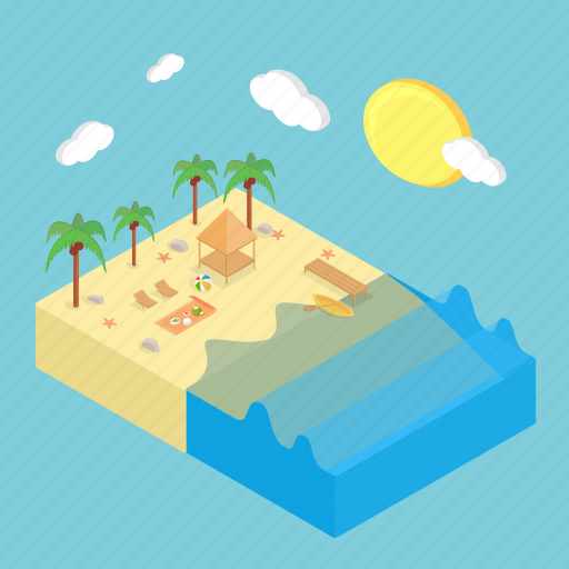 Beach, holiday, isometric, nature, summer, travel, wave icon - Download on Iconfinder