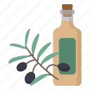 olive, oil, bottle, leaves, italian, food