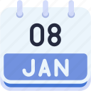 calendar, january, eight, date, monthly, time, and, month, schedule