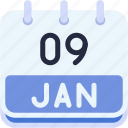 calendar, january, nine, date, monthly, time, and, month, schedule
