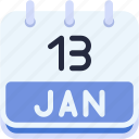 calendar, january, thirteen, date, monthly, time, and, month, schedule