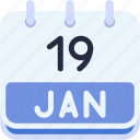 calendar, january, nineteen, date, monthly, time, and, month, schedule