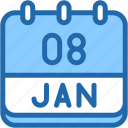 calendar, january, eight, date, monthly, time, and, month, schedule