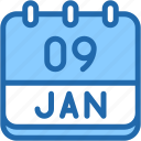 calendar, january, nine, date, monthly, time, and, month, schedule