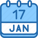 calendar, january, seventeen, date, monthly, time, and, month, schedule