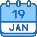 calendar, january, nineteen, date, monthly, time, and, month, schedule