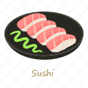 cartoon, fish, food, meal, menu, plate, sushi