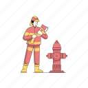 firefighter, rescue, safety, fireman, emergency, axe, hydrant