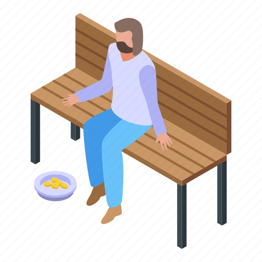 Jobless, man, park, bench, isometric icon - Download on Iconfinder