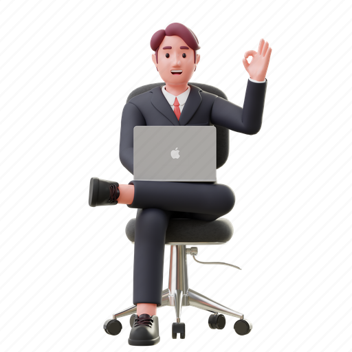 Sitting, laptop, man, businessman, manager, device 3D illustration - Download on Iconfinder