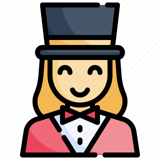 Magician, professions, jobs, woman, top, hat icon - Download on Iconfinder