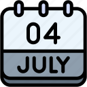 calendar, july, four, date, monthly, time, and, month, schedule