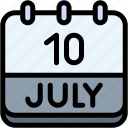 calendar, july, ten, date, monthly, time, and, month, schedule