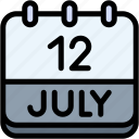 calendar, july, twelve, date, monthly, time, and, month, schedule