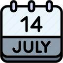 calendar, july, fourteen, date, monthly, time, and, month, schedule
