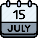 calendar, july, fifteen, date, monthly, time, and, month, schedule