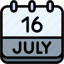 calendar, july, sixteen, date, monthly, time, month, schedule