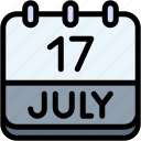 calendar, july, seventeen, date, monthly, time, and, month, schedule