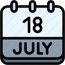 calendar, july, eighteen, date, monthly, time, and, month, schedule