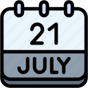 calendar, july, twenty, one, date, monthly, time, and, month, schedule