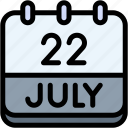 calendar, july, twenty, two, date, monthly, time, and, month, schedule
