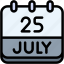calendar, july, twenty, five, date, monthly, time, and, month, schedule 