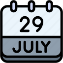 calendar, july, twenty, nine, date, monthly, time, and, month, schedule