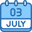 calendar, july, three, 3, date, monthly, time, and, month, schedule