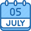 calendar, july, five, date, monthly, time, and, month, schedule