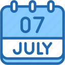 calendar, july, seven, date, monthly, time, and, month, schedule