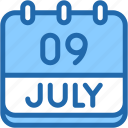 calendar, july, nine, date, monthly, time, and, month, schedule