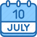 calendar, july, ten, date, monthly, time, and, month, schedule