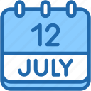 calendar, july, twelve, date, monthly, time, and, month, schedule
