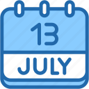calendar, july, thirteen, date, monthly, time, and, month, schedule