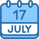 calendar, july, seventeen, date, monthly, time, and, month, schedule