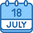 calendar, july, eighteen, date, monthly, time, and, month, schedule