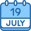calendar, july, nineteen, date, monthly, time, and, month, schedule
