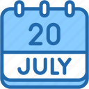 calendar, july, twenty, date, monthly, time, and, month, schedule