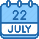 calendar, july, twenty, two, date, monthly, time, month, schedule