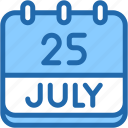 calendar, july, twenty, five, date, monthly, time, month, schedule