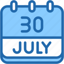 calendar, july, thirty, date, monthly, time, and, month, schedule
